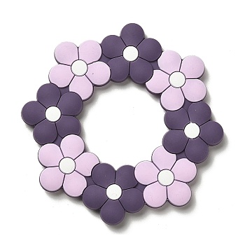 Flower Silicone Focal Beads, Silicone Teething Beads, Plum, 90x90x9mm, Inner Diameter: 41mm