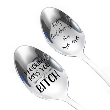 Stainless Steel Spoon, Letter Pattern, 196x32mm, 2pcs/set