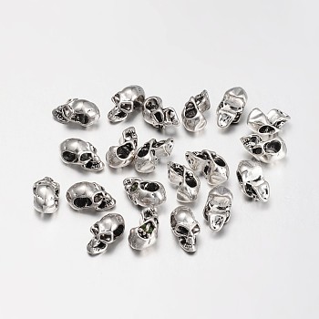 Tibetan Style European Beads, Lead Free & Nickel Free, Large Hole Beads, Skull for Halloween, Antique Silver, 17x9x10mm, Hole: 4mm