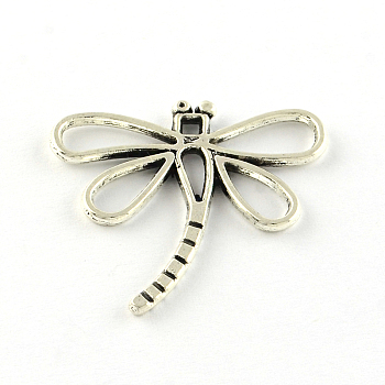 Dragonfly Tibetan Style Alloy Pendants, Cadmium Free & Lead Free, Antique Silver, 28.5x30x2mm, Hole: 2mm, about 515pcs/1000g