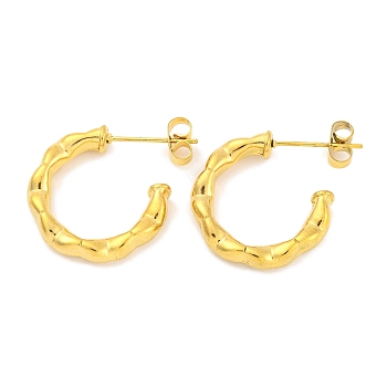 Ion Plating(IP) 304 Stainless Steel Stud Earrings, C-Shaped, Real 18K Gold Plated, 18x19mm