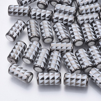 Electroplate Glass Beads, Column with Triangle Pattern, Gray, 20x10mm, Hole: 1.2mm, about 50pcs/bag