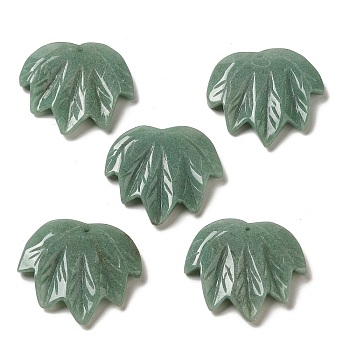 Natural Green Aventurine Carved Pendants, Leaf Charms, 43~44x49~50x7~7.5mm, Hole: 1.4mm
