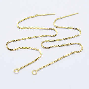 Brass Stud Earring Findings, with Loop, Long-Lasting Plated, Ear Threads, Golden, 100x1x1mm, Hole: 1.5mm, Pin: 0.7mm