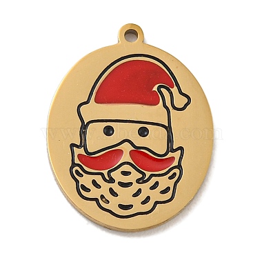 Real 14K Gold Plated Santa Claus Stainless Steel+Enamel Pendants