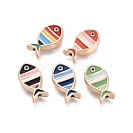 Rack Plating Alloy Enamel Beads, Fish, Cadmium Free & Lead Free & Nickel Free, Golden, Mixed Color, 16x9x4.5mm, Hole: 1.2mm(ENAM-N071-02G)