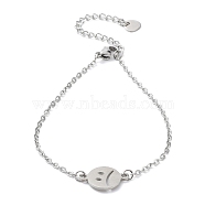 201 Stainless Steel Link Bracelets with Cable Chains, Flat Round, 7-1/4 inch(18.5cm)(BJEW-P297-01P-D)