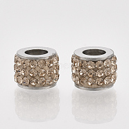 304 Stainless Steel Beads, with Polymer Clay Rhinestone, Column, Light Peach, 5.5x7mm, Hole: 3.5mm(STAS-T050-007J)
