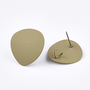 Spray Painted Iron Stud Earring Findings, with Steel Pins and Loop, Dark Khaki, 20x18.5mm, Hole: 3mm, Pin: 0.7mm(IFIN-S703-15C)