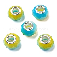 Glass European Beads, Large Hole Beads, with Silver Tone Brass Double Cores, Faceted Rondelle, Goldenrod, 14x9mm, Hole: 5mm(GPDL-I001-01D)