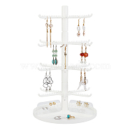 4 Tier Rotatable Plastic Earring Display Tree Stands, Jewelry Organizer Holder wtih Tray, for Earrings Bracelets Rings Cosmestic Storage, White, Finish Product: 19x33cm(ODIS-WH0038-41)