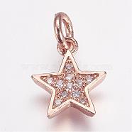 Brass Micro Pave Cubic Zirconia Charms, Star, Rose Gold, 11.5x10x2mm, Hole: 3mm(ZIRC-G087-35RG)