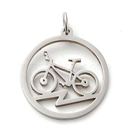 304 Stainless Steel Pendants, with Jump Ring, Flat Round, Stainless Steel Color, Bicycle, 33x29.5x2mm, Hole: 5.5mm(STAS-C086-05H-P)