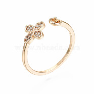 Brass Micro Pave Clear Cubic Zirconia Peg Bails Cuff Finger Ring Settings, for Half Drilled Bead, Nickel Free, Flower, Real 18K Gold Plated, US Size 5 1/2(16mm), pin: 0.6mm(for half drilled bead)(X-KK-S360-014-NF)