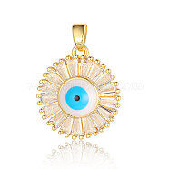 Brass Micro Pave Cubic Zirconia Pendants, Evil Eye Charms, Real 18K Gold Plated, 20x18x4.7mm(ZIRC-OY001-34)
