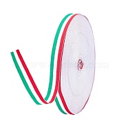 Tri-color Grosgrain Ribon, Flat Polyester Band, Webbing Garment Sewing Accessories, Stripe Pattern, White & Red & Green, 5/8 inch(15mm)x0.5mm(EC-WH0003-14B)