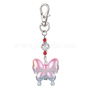 Acrylic Butterfly Pendants Decorations, with Alloy Swivel Lobster Claw Clasps, Platinum, Pearl Pink, 90mm(HJEW-JM01595-01)