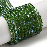 Electroplate Transparent Glass Beads Strands, Faceted, Round, Rainbow Plated, Green, 4mm, Hole: 0.7mm, about 88~95pcs/strand, 12.99~14.06 inch(33~35.7cm)(EGLA-A035-T4mm-L11)