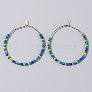 Glass Colorful Beads Hoop Earrings for Women, Ring(SX7137-5)