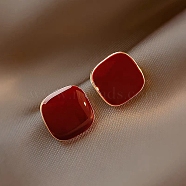 Alloy Enamel Stud Earrings for Women, with 925 Sterling Silver Pin, Square, 10mm(WG80053-05)