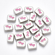 Alloy Enamel Cabochons, Fit Floating Locket Charms, Rectangle with Heart, Hot Pink, Platinum, 6x8x2mm(PALLOY-T054-36)