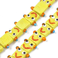 Handmade Bumpy Lampwork Beads Strands, Smiling Face, Yellow, 15~16x18~19x8~10mm, Hole: 1.6mm, , about 30pcs/strand, 18.50 inch(47cm)(LAMP-N021-035D)