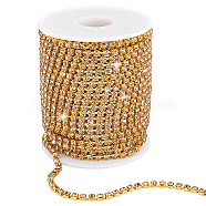 Iron Rhinestone Cup Chains, Strass Chains, Wedding Dress Decoration, Golden, Lt.Col.Topaz, 3.5x3mm, about 20 Yards(18.29m)/Roll(CH-WH0006-006B-02)