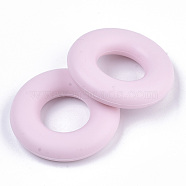 Food Grade Eco-Friendly Silicone Beads, Chewing Beads For Teethers, DIY Nursing Necklaces Making, Donut, Pink, 42x9mm, Hole: 20mm(SIL-Q006-58)