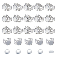 DIY Blank Dome Cuff Ring Making Kit, Including Brass Filigree Ring Components, Glass Cabochons, Silver, 40Pcs/box(DIY-NB0008-16)
