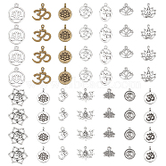 56Pcs 5 Style Chakra Alloy Pendant, Lotus & Flat Round & Flower with Ohm/Aum, Antique Bronze & Antique Silver, 11~23x11~23mm(FIND-CA0006-88)