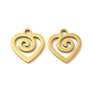 Ion Plating(IP) 304 Stainless Steel Pendants, Heart Charm, Real 18K Gold Plated, 15x13.5x1.5mm, Hole: 2mm(STAS-I671-33G)