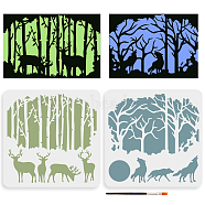 US 1 Set PET Hollow Out Drawing Painting Stencils, with 1Pc Art Paint Brushes, for DIY Scrapbook, Photo Album, Animal, Tree, 300x300mm, 2pcs/set(DIY-MA0003-06)