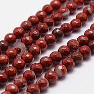 Natural Red Jasper Beads Strands, Grade AB+, Faceted, Round, 6mm, Hole: 1mm, about 61pcs/strand, 14.9 inch~15.1 inch(G-D840-50-6mm)
