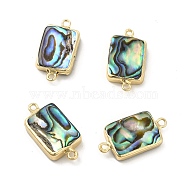 Natural Paua Shell Connector Charms, with Brass Double Loops, Rectangle Links, Light Gold, 24~25x12~13x3~5mm, Hole: 1.6~1.8mm(PEAR-P004-40KCG)