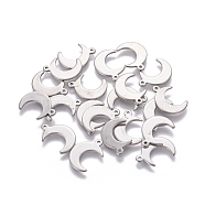304 Stainless Steel Pendants, Moon, Stainless Steel Color, 16x11x0.9mm, Hole: 1.4~1.5mm(X-STAS-L234-091P)