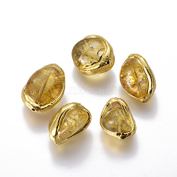 Dyed Natural Quartz Crystal Beads, with Brass Findings, Nuggets, Golden, Gold, 20~28x17~19x11~16mm, Hole: 1.2mm(X-G-F633-25A)