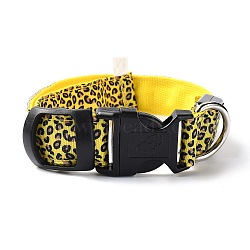 Adjustable Polyester LED Dog Collar, with Water Resistant Flashing Light and Plastic Buckle, Built-in Battery, Leopard Print Pattern, Yellow, 355~535mm(MP-H001-A15)