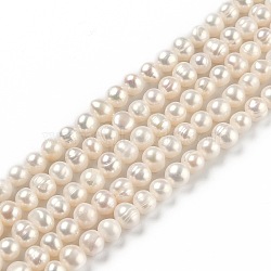 Natural Cultured Freshwater Pearl Beads Strands, Potato, Bisque, 6~6.5x5~7mm, Hole: 0.6mm, about 61pcs/strand, 13.58 inch(34.5cm)(PEAR-L033-05C)