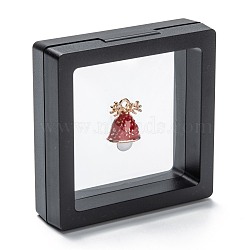 Square Transparent PE Thin Film Suspension Jewelry Display Box, for Ring Necklace Bracelet Earring Storage, Black, 7x7x2cm(CON-D009-01B-03)