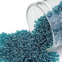 TOHO Round Seed Beads, Japanese Seed Beads, (108BD) Transparent Luster Teal, 15/0, 1.5mm, Hole: 0.7mm, about 3000pcs/bottle, 10g/bottle(SEED-JPTR15-0108BD)
