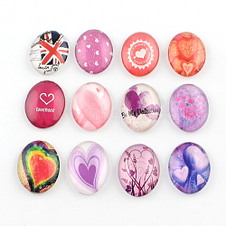 Heart Pattern Glass Oval Flatback Cabochons for DIY Projects, Mixed Color, 45x34~35x8.5mm(X-GGLA-R022-45x35-79)