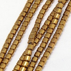 Electroplate Non-magnetic Synthetic Hematite Beads Strands, Column, Grade AAAA, Golden Plated, 3x3mm, Hole: 1mm, about 127pcs/strand, 16 inch(X-G-J163-3x3mm-04)