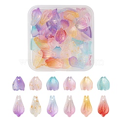 48Pcs 12 Style Glass Charms, with Gold Foil, Frosted, Dyed & Heated, Petal, Mixed Color, 13~19x10~11x3~4mm, Hole: 1mm, 4pcs/style(EGLA-FS0001-10)