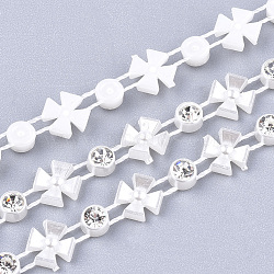 ABS Plastic Imitation Pearl Beaded Trim Garland Strand, Great for Door Curtain, Wedding Decoration DIY Material, with Rhinestone, Flower, Creamy White, 6.5x2.5mm; 10yards/roll(AJEW-S073-05)