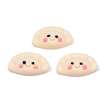 Opaque Resin Decoden Cabochons, Imitation Food, Dumplings with Smiling Face, Bisque, 14x24x6mm