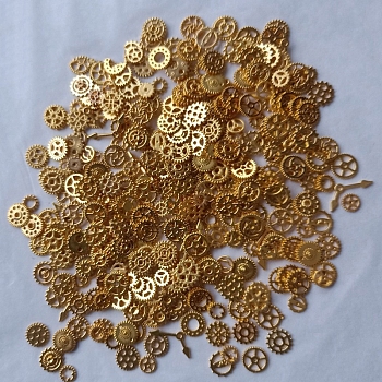 Zinc Alloy  Open Back Bezel Cabochons, Gear, For DIY UV Resin, Epoxy Resin Jewelry Making, Cadmium Free & Lead Free, Golden, 7~18x7~19x~1~2mm, about 100g/bag