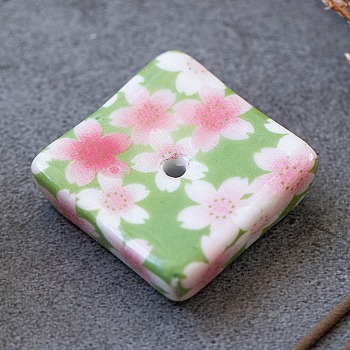 Flower Pattern Porcelain Incense Burners, Square Incense Holders, Home Office Teahouse Zen Buddhist Supplies, Light Green, 33x33x11mm