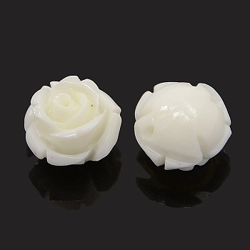 Synthetic Coral 3D Flower Rose Beads, Dyed, White, 14~15x9mm, Hole: 1.5mm
