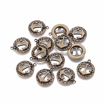 Tibetan Style Alloy Pendants, Flat Round with Anchor, Cadmium Free & Nickel Free & Lead Free, Antique Bronze, 17x14.5x2.5mm, Hole: 1mm, about 714pcs/882g
