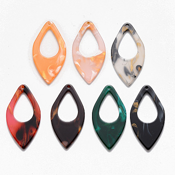 Cellulose Acetate(Resin) Pendants, Horse Eye, Mixed Color, 44x23x2.5mm, Hole: 1.4mm